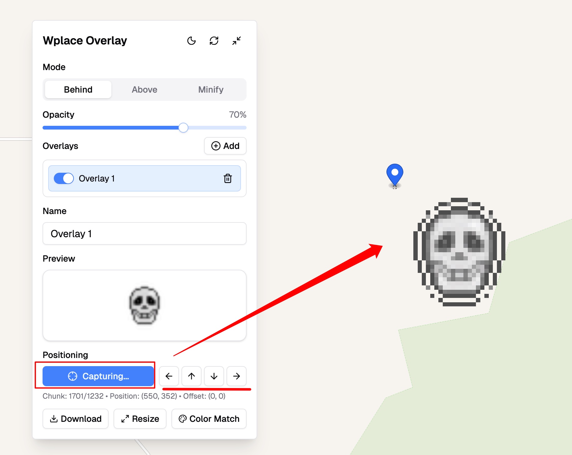 Wplace Extension - Add to Wplace Map, Adjust Position Up, Down, Left, Right